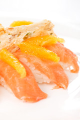 salmon nigiri with orange