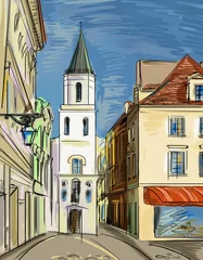 Rideaux velours Illustration Paris vieille ville - illustration