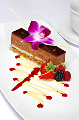 Plated chocolate mousse dessert