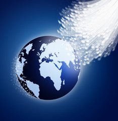 globe with fiber optics  in space