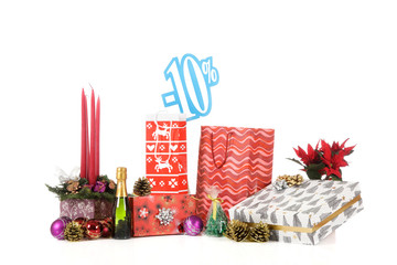 Discount sign above Christmas shopping