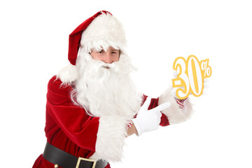 Young caucasian man Santa Claus, discount