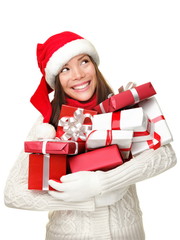 Christmas gifts shopping girl thinking looking up