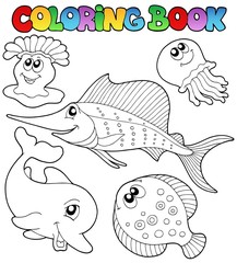 Fototapeta premium Coloring book with sea animals 2