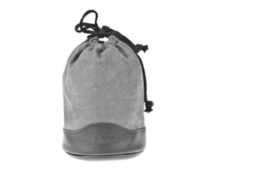 Bag, gray velvet pouch isolated on white background