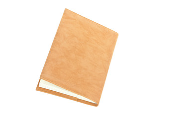 One brown velvet book with bookmark isolated on white background