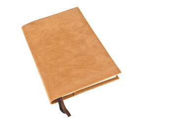 One brown velvet book with bookmark isolated on white background