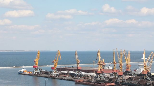Movement of clouds over a sea port. Odessa, Ukraine