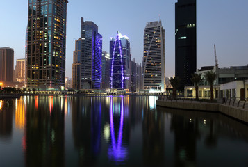 Jumeirah Lake Towers at night. Dubai, UAE © philipus