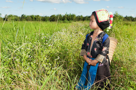 asiatisches Mädchen im Reisfeld