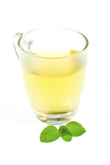 mint tea and leaves on white