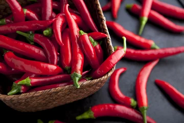 Wall murals Hot chili peppers Basket of Chilies