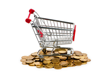 Gold coins in shopping cart