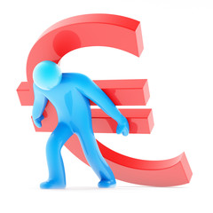 Blue human figure carring red euro sign