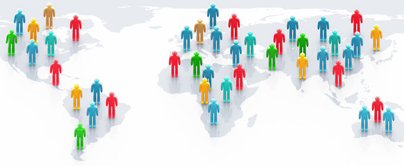 Fototapeta na wymiar Social network concept - people over world map