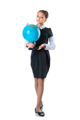Fototapeta premium Schoolgirl holding a globe