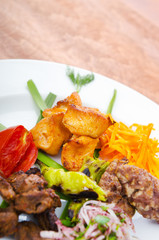 Plate with tasty lamp kebabs