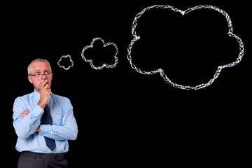 Businessman chalk thought bubble