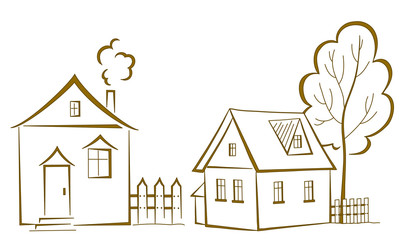 Fototapeta premium Houses with a tree, pictogram