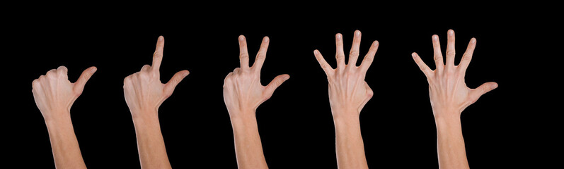 Fototapeta premium Hands making numbers, black background.