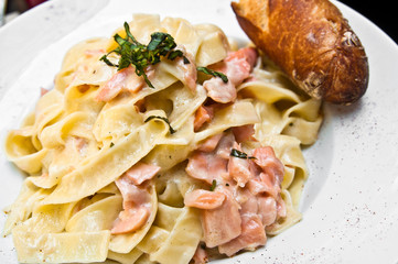 tasty pasta with salmon