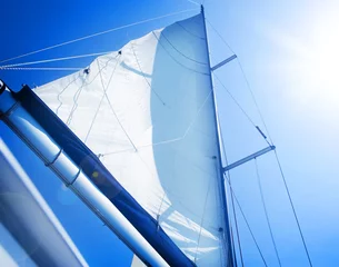 Fotobehang Sails over blue Sky. Yachting concept. Sailboat © Subbotina Anna