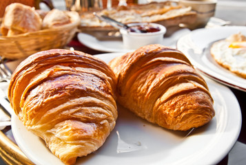 fresh croissan on table ,Delicious