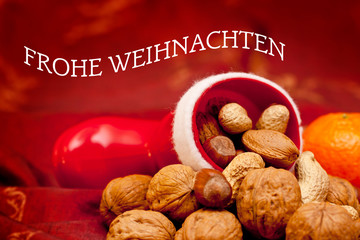 Weihnachtskarte - Nikolaus Stiefel mit Nüssen gefüllt