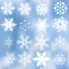 Fototapeta na wymiar Set of beautiful complex snowflakes