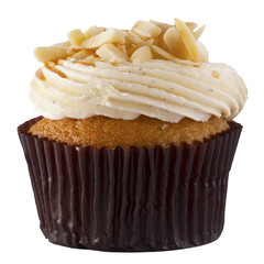 A Luxury Cup Cake with  almond chip and cream topping