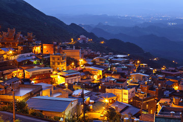 Naklejka premium chiu fen village at night, in Taiwan