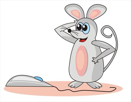 mice and computer mouse, funny illustration