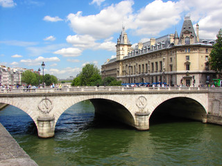 landscape a city Paris with river Seine and bridge Saint Michel