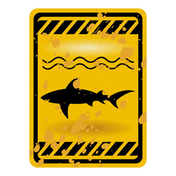 Grunge Shark Attack Warning Sign Isolated Over White