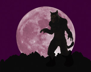 A Werewolf Stands Menacingly Before a Full Moon