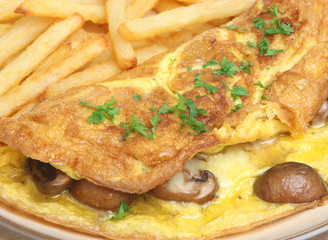 Mushroom & Cheese Omelet with Fries