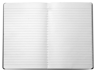 isolated open empty notebook with lined pages