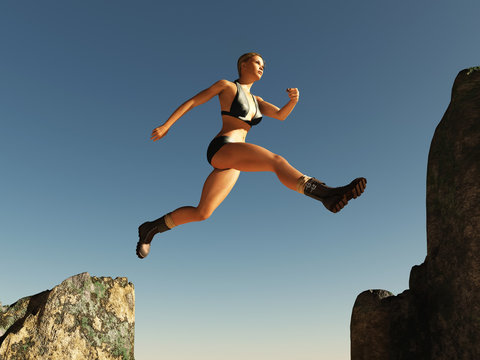 woman jumping over the pass