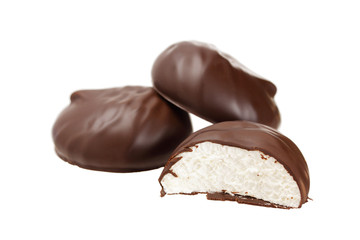 Zephyr covered with chocolate on white background