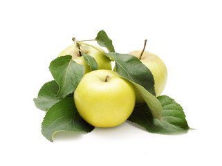 Three apples with leaves