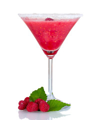 Smoothies of raspberry in glass isolated on white