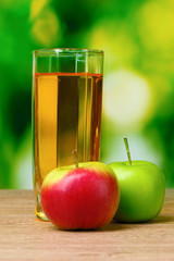 Healthy organic apple juice on table