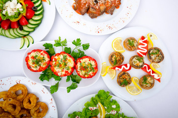 Table served with tasty meals