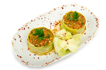 Eggplant salad served in plate