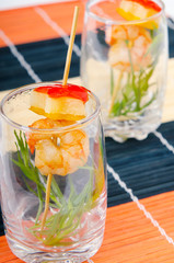 Prawn salad served in the glasses