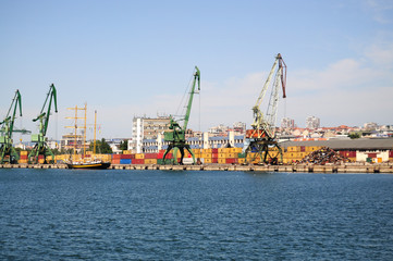 Cranes and containers at harbour