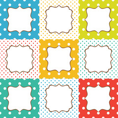 Set of 9 cute cards with polka dots pattern