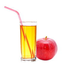 red apple with juice isolated on white