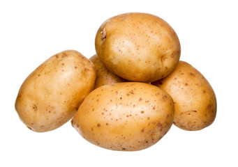 bunch of potatoes on white background