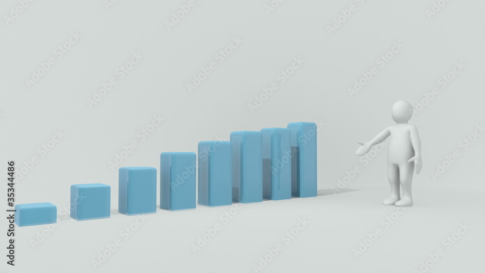 Poster 3d man presenting a bar graph